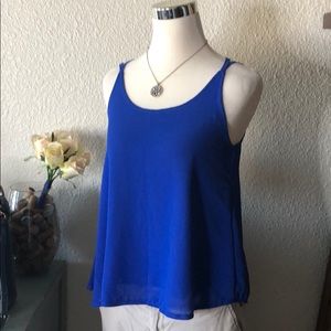 (4) Royal Blue Open Back layered tank top